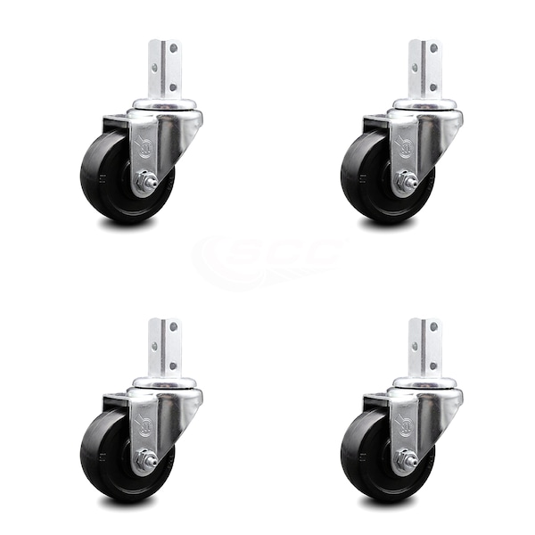 3 Inch Soft Rubber Wheel Swivel 7/8 Inch Square Stem Caster Set